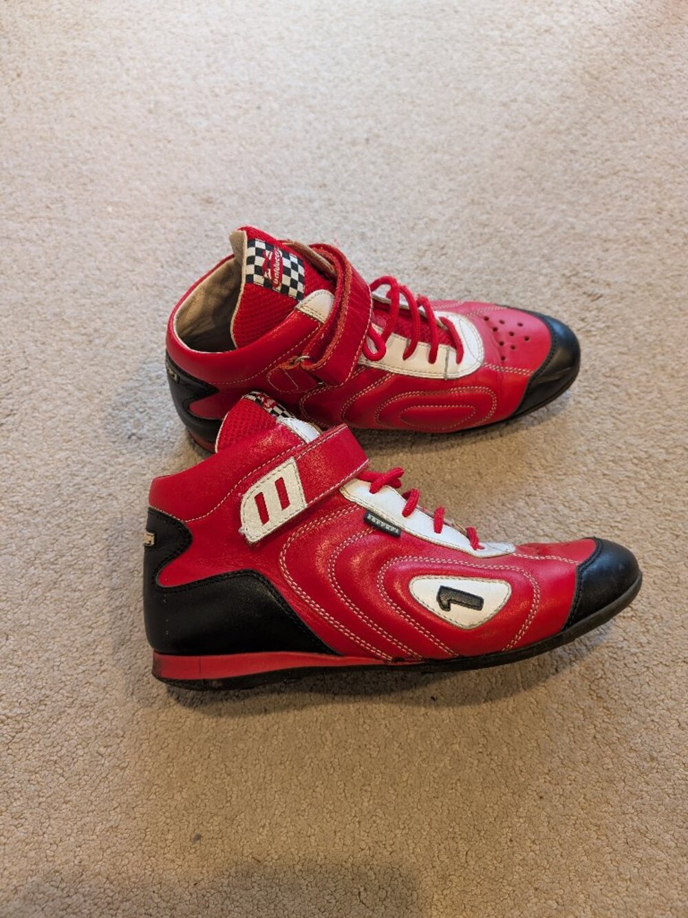 Ferrari Red Leather Racing Driving Shoes High Top EU 38